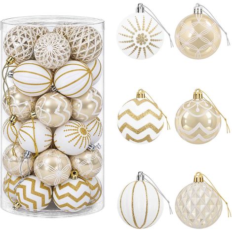 Weihnachtskugelset 30 stk. Gold und Weiß Ø 6 cm Kunststoff vidaXL (1/5)
