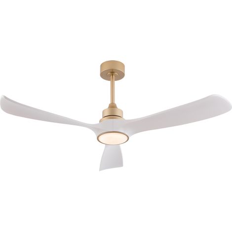 Ventilateur de plafond blanc et doré 52 pouces avec lumière et télécommande, fonction mémoire, moteur CC réversible silencieux, 3 pales en ABS, ventilateur moderne d’intérieur et d’extérieur avec lumi (1/5)
