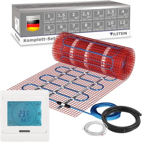 VILSTEIN© Elektrische Fußbodenheizung 150W/m² TWIN Technologie Elektro Komplett-Set - 6m² - 12m