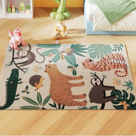 Tapis motif jungle 160 x 120 cm antidérapant en polyester multicolore HAVRYA (1/5)