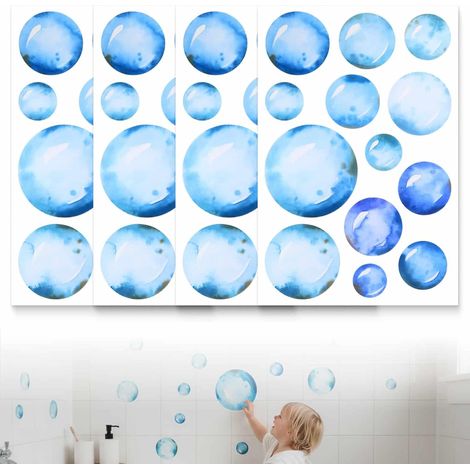 Set de 4 vinilos decorativos para azulejos - Diseño pompas de jabón - Resistente al agua - Para habitación infantil, baño, dormitorio, niños y niñas