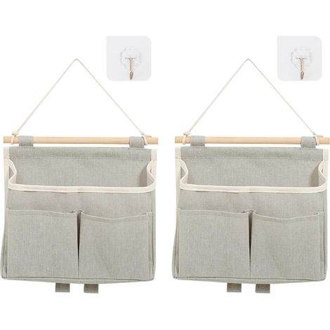 Wall-mounted storage bag, 2-piece hanging storage organizers, foldable wall organizers with 3 pockets for over-the-door storage