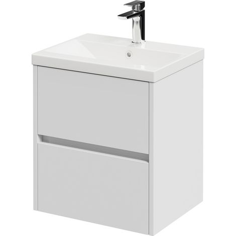 Montego Satin White 500mm Wall Mounted 2 Drawer Vanity Unit with Glide Basin