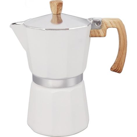 Cafetière Italienne en Aluminium 150ml, Design Octogonal pour Prise en Main Confortable, Compatible Gaz et Plaques Électriques, Blanc (1/5)
