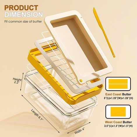 Butterschneider mit Deckel und Klinge, geeignet für Arbeitsplatten und Kühlschränke, luftdichter Behälter für Butter, Butterhalter geeignet für Butter von der Ost- und Westküste. (1/5)