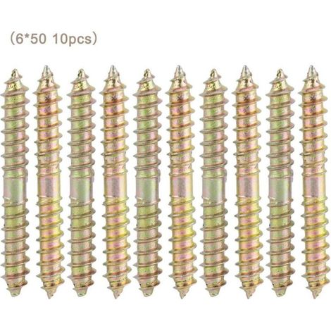 10pcs Vis à Tête Cylindrique à Double Terminé Goujon Vis de Filetage Autotaraudeuse Boulons Filetés À Bois Mobilier Connecteur Goujons Tiges 6 50mm (1/5)