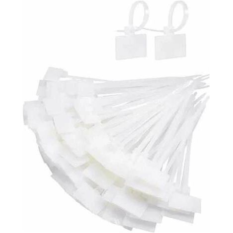100x Collier de serrage pour câbles avec porte étiquette plastique 2,5 x 110mm blanc translucide pour diamètre 18mm Lien Serre Attache Fixation Tube Tuyau Nylon Universel (1/3)