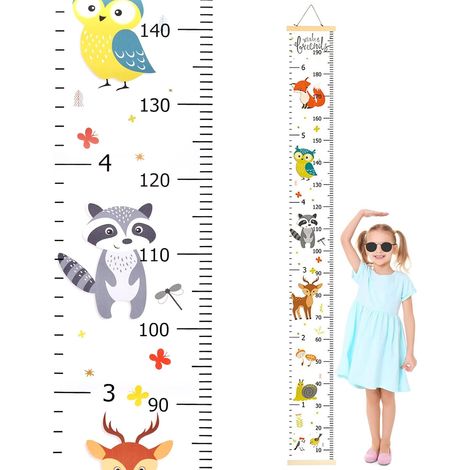 Tabla de crecimiento infantil de 20x200 cm, lona extraíble y regla de medición de madera. (1/5)