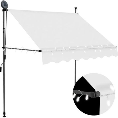 Store banne manuel rétractable de 100 cm avec éclairage LED, beige (1/5)