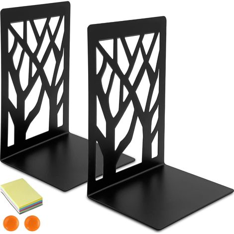 Sujetalibros de metal negro de 12x9x16 cm, par de bloques para estantería, soporte resistente para libros pesados, para uso en oficina, hogar y escuela. (1/4)