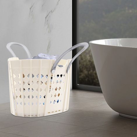 Cesto portabiancheria pieghevole rettangolare bianco, 48 x 29 x 29,5 cm, capacità di carico 6 kg, per lavanderie, bagni, piscine, centri benessere