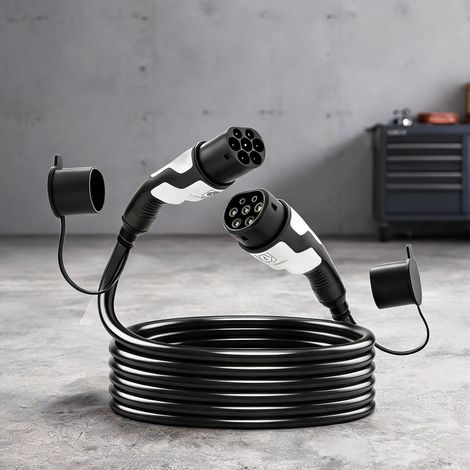 Câble de recharge électrique 22 kW finition matte noir 5 m Type (1/5)