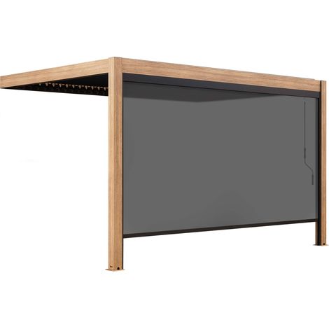 Pergola bioclimatique adossée 3x4m et 1 store bois gris