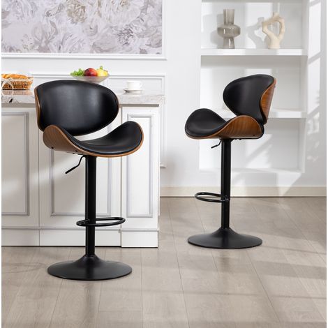 Sgabelli da bar girevoli regolabili in altezza, set da 2, schienale ergonomico, PU nero DESVIAE (1/5)
