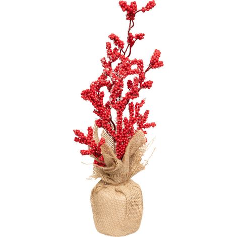 Compo de Noël Branches de Baies Rouge ennneigé dans pot en Jute H 38 cm - Feeric Christmas (1/3)