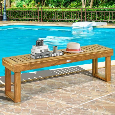 Pour patio ou entrée, assise d’appoint stable et facile à nettoyer, banc sans dossier en bois d’acacia (1/5)