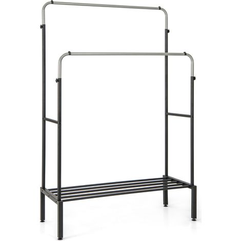 Appendiabiti set da 1 regolabile in altezza 108 x 50 x 120/125 cm design moderno con scarpiera metallo nero e argento 200019446
