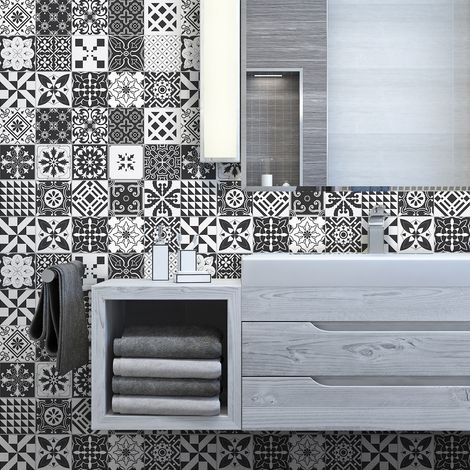Sticker Mural Carrelage adhésif Cuisine Salle de Bain - 24 STICKERS CARREAUX DE CIMENT AZULEJOS ELODIO - 24stickers10x10cm (1/5)