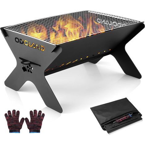 Foyer de camping portable 2 en 1 avec grille de cuisson amovible pour barbecue en plein air, avec grand sac de transport (1/5)