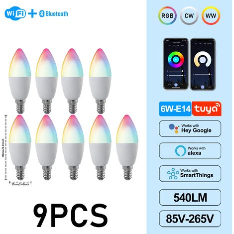 (9 ampoules, AC85-265V) Ampoules LED Graffiti 6W C37 E14, contrôle par application, adaptées aux lustres en cristal. (1/5)