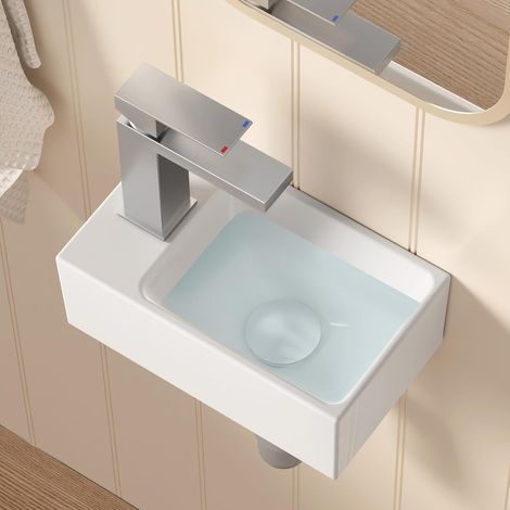 Vasque à Poser Salle de Bain Céramique Lavabo Salle de Bain Forme Rectangle moderne au-dessus du comptoir en forme, BWS100L (1/5)
