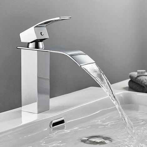 YMYNY Badezimmer-Wasserhahn, Einloch-Wasserfall-Wasserhahn, Einhebel-Waschtischmischer, Handwaschtisch-Wasserhahn mit Einhebel-Kupfer-Warm- und Kaltwassermischer (1/5)