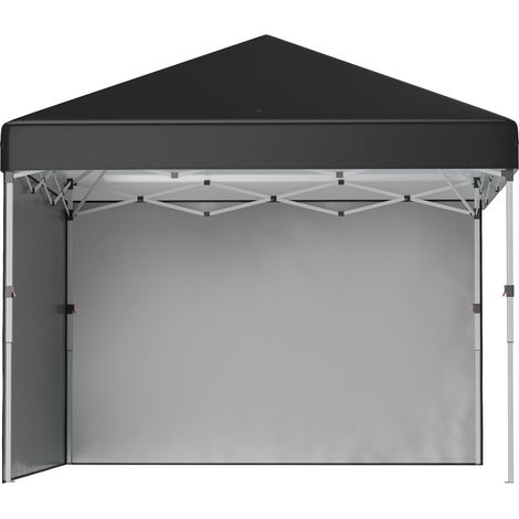 Schwarzer, faltbarer Pavillon (3 x 3 m), 2 Seitenwände, höhenverstellbar, Edelstahlrahmen, inklusive Tragetasche