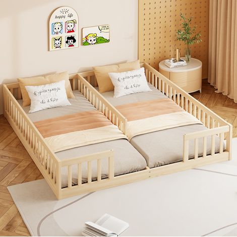 Bett Kinderbett bodennah 90x200 Kiefer Natur OKMYHOME (1/5)
