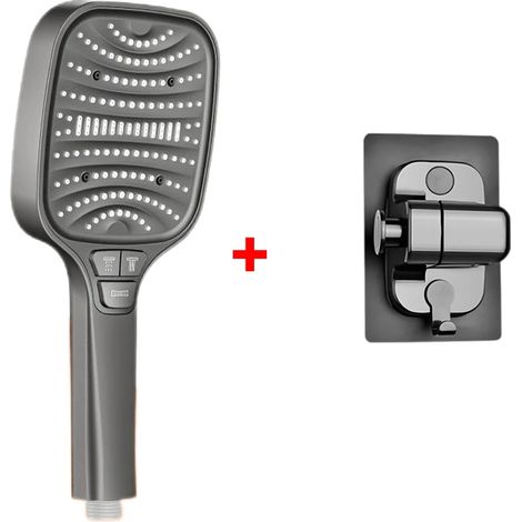 (Ensemble de base gris) Pommeau de douche turbo à 8 jets, grand panneau de 12 cm, économe en eau, filtre en ABS épais anti-explosion (1/5)