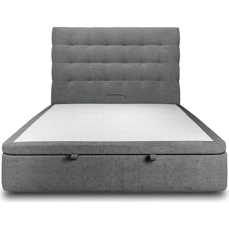 Lit coffre 140x190cm avec tête de lit capitonnée Tissu Gris anthracite - Hauteur totale : 39cm (1/5)