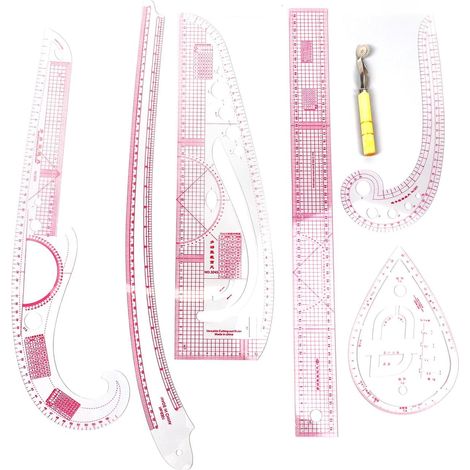 Ensemble De Règles De Courbe Française 7 Pièces, Outils Complets De Haute Précision, Ensemble De Règles De Couture avec échelle pour Les Tailleurs Débutants, Fabrication De Motifs (1/5)