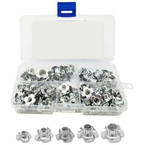 Sollbry Ecrou en T 4 Griffes, Écrous en T à 4 Dents, Écrou à Griffe, ÉCrous En T à Quatre Dents, Écrou en T Inserts, 4 Dents T Écrou, Kit D'écrous en T Filetés, pour Travail du Bois, M3/M4/M5/M6/M8,90