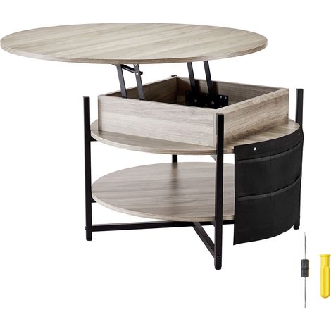 Table basse relevable ronde 90 cm poches de rangement table d appoint moderne salon blanche (1/5)