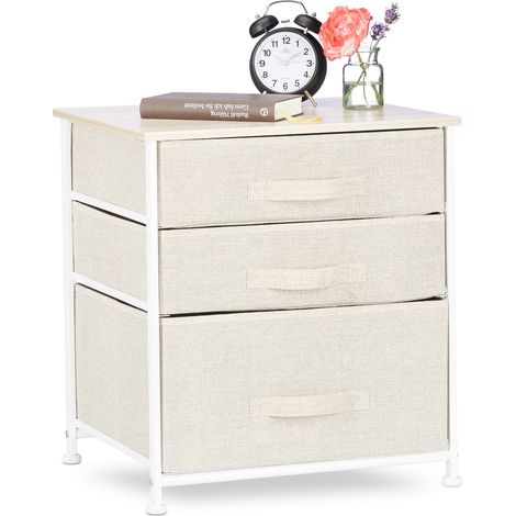 Relaxdays Regalsystem, 3 Stoff-Schubladen, universale Schubladenbox, Metall und Holz, HxBxT: 53 x 48 x 40 cm, beige