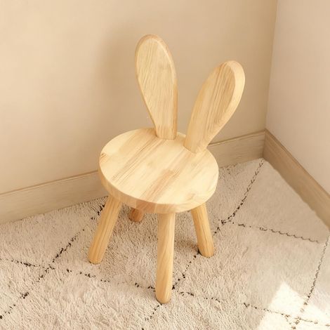 Children's Chair for Ages 3 and Above – Children's Wooden Chair – 45 x 26 cm – with Rabbit Ears Backrest – Children's Stool for Eating, Reading and Playing (1/5)