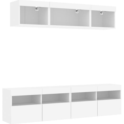 vidaXL Mobili TV a Muro con LED 5pz Bianchi in Legno Multistrato (1/5)
