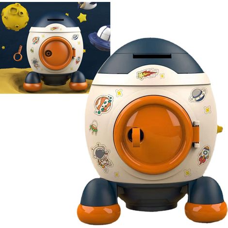 Tirelire Rocket Spatiale Cartoon Bleu Morandi - Coffret 480g Plastique Ornement Enfant (1/5)