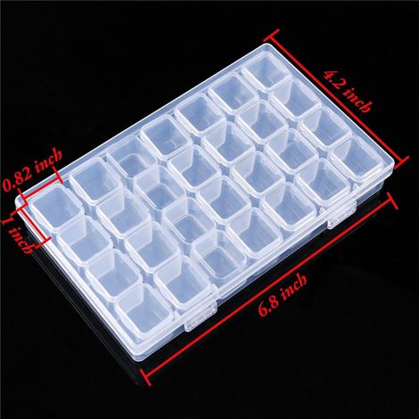 Lot de 2 boîtes de rangement en plastique transparent à 28 compartiments réglables pour bijoux, perles, bagues et boucles d'oreilles, idéales pour la décoration d'ongles. (1/5)