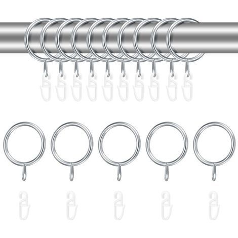 Pair 48 Stück silberfarbene Metall-Vorhangringe und Kunststoff-Vorhanghaken, 30 mm Innendurchmesser, Vorhangaufhängeringe zum Aufhängen von Duschvorhängen, Türen, Fenstern und Gardinenstangen