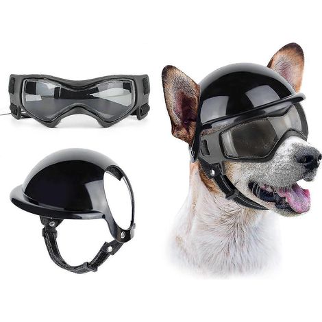 Lunettes de soleil anti-UV pour chien avec casque pour animal de compagnie, coupe-vent et protection oculaire pour chiens de petite et moyenne taille (1/4)