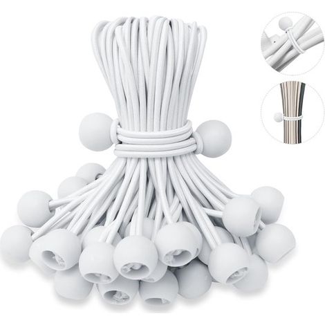 Lot de 50 pièces - 150 x 22 mm - Corde élastique - Élastique de tension - Cordon élastique à boules - Réutilisable - Idéal pour filets de golf, buts de football, camping, piquets de tente, tuyaux d'ar (1/5)