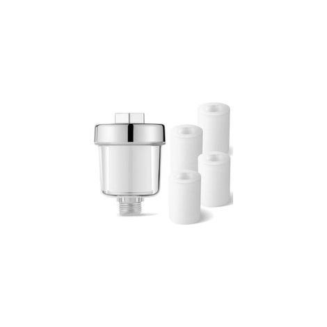 Filtre Douche Transparent G1/2 avec 4 Cartouches PP Remplacement Purificateur Eau Robinet Lave-linge Chauffe-Eau (1/5)