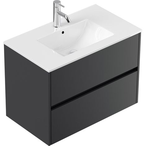 Badmöbel Taifun und Waschtisch 80 cm 2 Greifraum SoftClose Auszüge Grafit
