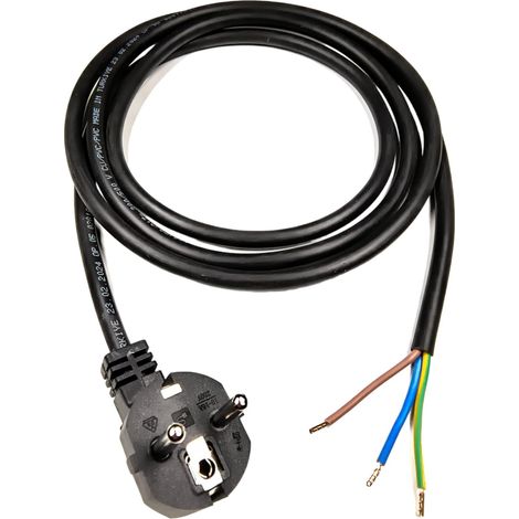Câble avec connecteur et embouts, prise 230 V, 16 A, 3 mètres, câble d'alimentation avec contact protecteur, IP20, noir
