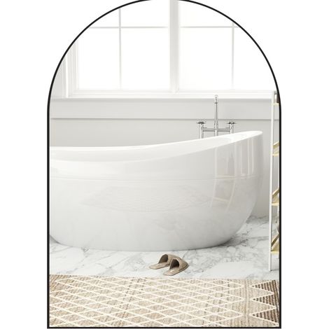 Miroir de salle de bain arqué 50 x 70 cm, cadre en aluminium noir, verre haute définition, fixation murale facile, déco moderne pour salle d'eau  CHICFURN (1/5)