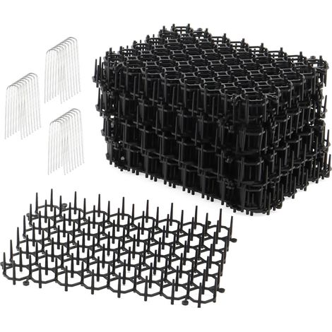 Lot de 24 tapis répulsifs pour chat - 20 x 15,5 cm - Avec pointes - Bande de picots plate - Tapis dissuasif pour jardin, clôture, parterre de fleurs, pelouse (1/5)