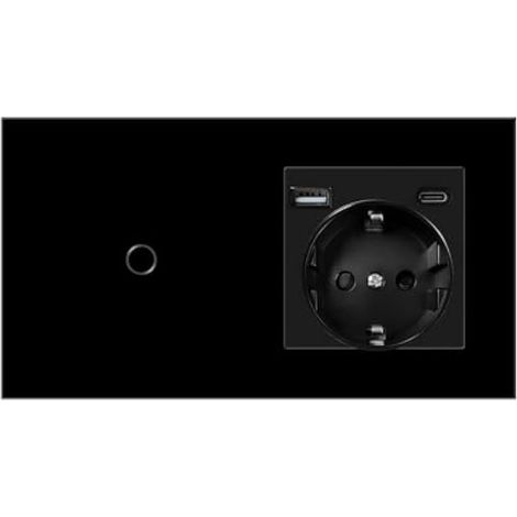 Lichtschalter mit versenkter Steckdose – Berührungsschalter mit Schuko-Stecker – 20 W USB-C – Schnellladung mit PD3.0/QC3.0 + Überlastschutz – Berührungsschalter (1