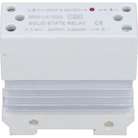 Relais statique (DC/DC), entrée 3–32 V, sortie 5–220 V, 10 A, monophasé, avec dissipateur thermique (1/4)