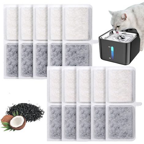 10 Stück Ersatzfilter für Katzenbrunnen, Aktivkohle Harz dreifache Filtration Haustier Zubehör