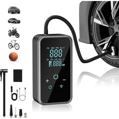 Compresseurs d'air Portatifs, 150 PSI Gonfleur Pneu Voiture avec Écran LCD & Lumière LED, Bloc d'alimentation, Gonfleur avec 4 Buses pour Voiture Vélo Moto Ballon